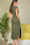 Hidden Pocket Batwing Sleeve V Neck Long Dress