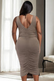 Plus Size Square Neck Ruched Bodycon Midi Dress