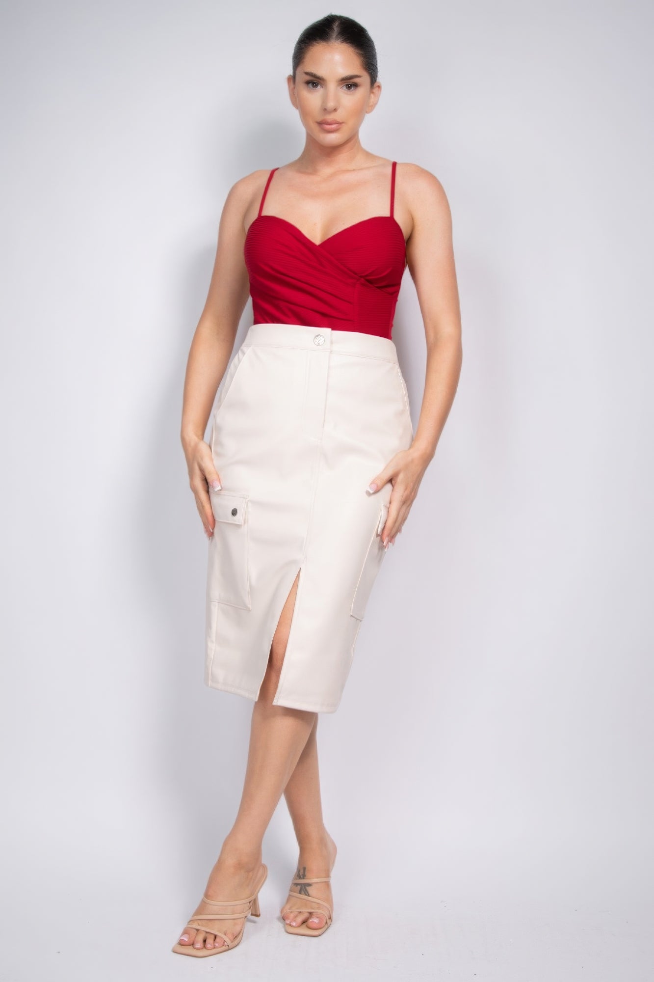 Faux Leather High-rise Cargo Skirt-Product Type | Naughty Smile Fashion