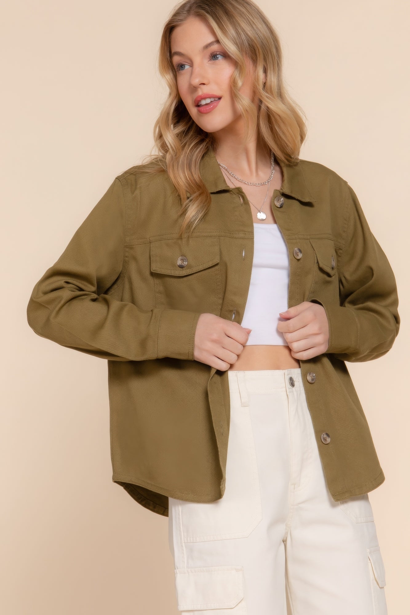 Button Down Cotton Denim Shacket-Product Type | Naughty Smile Fashion