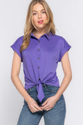 Short Slv Front Tie Stretch Ity  Top-Product Type | Naughty Smile Fashion
