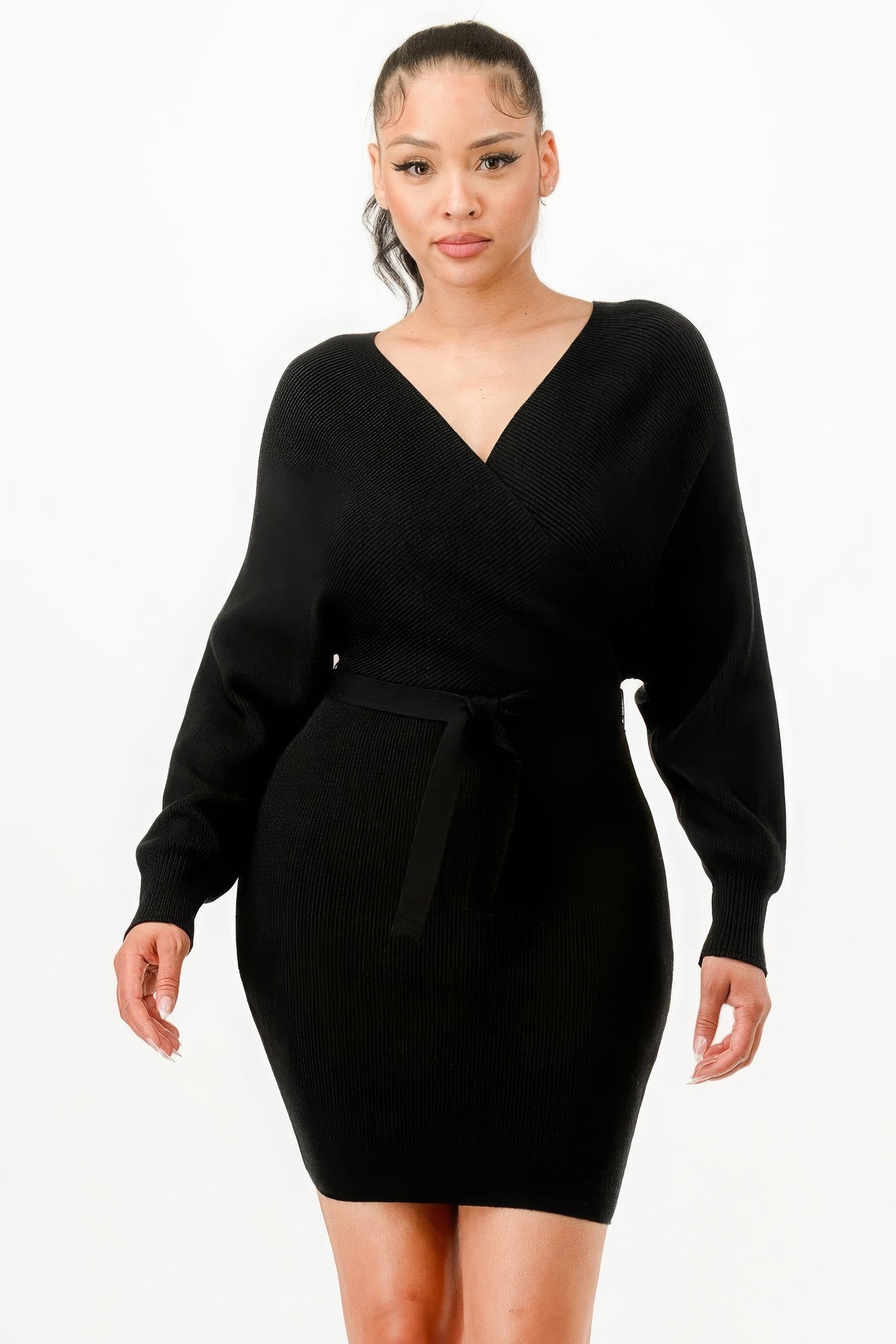 New Arrival – Off Shoulder Wrap Belted Ribbed Sweather Dress – New Arrival Now Live