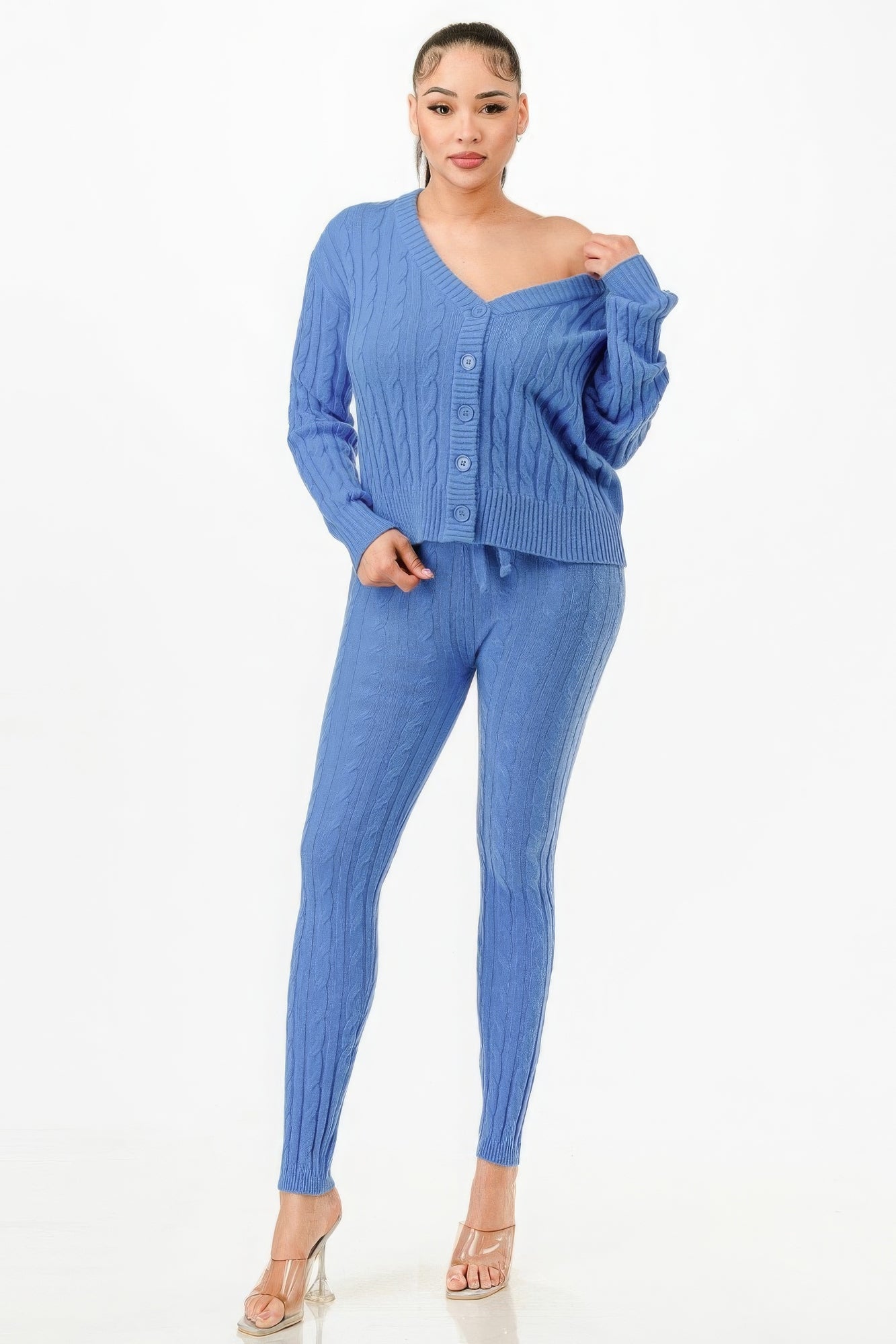 Cable Sweater Cardigan 2pc Set-Product Type | Naughty Smile Fashion