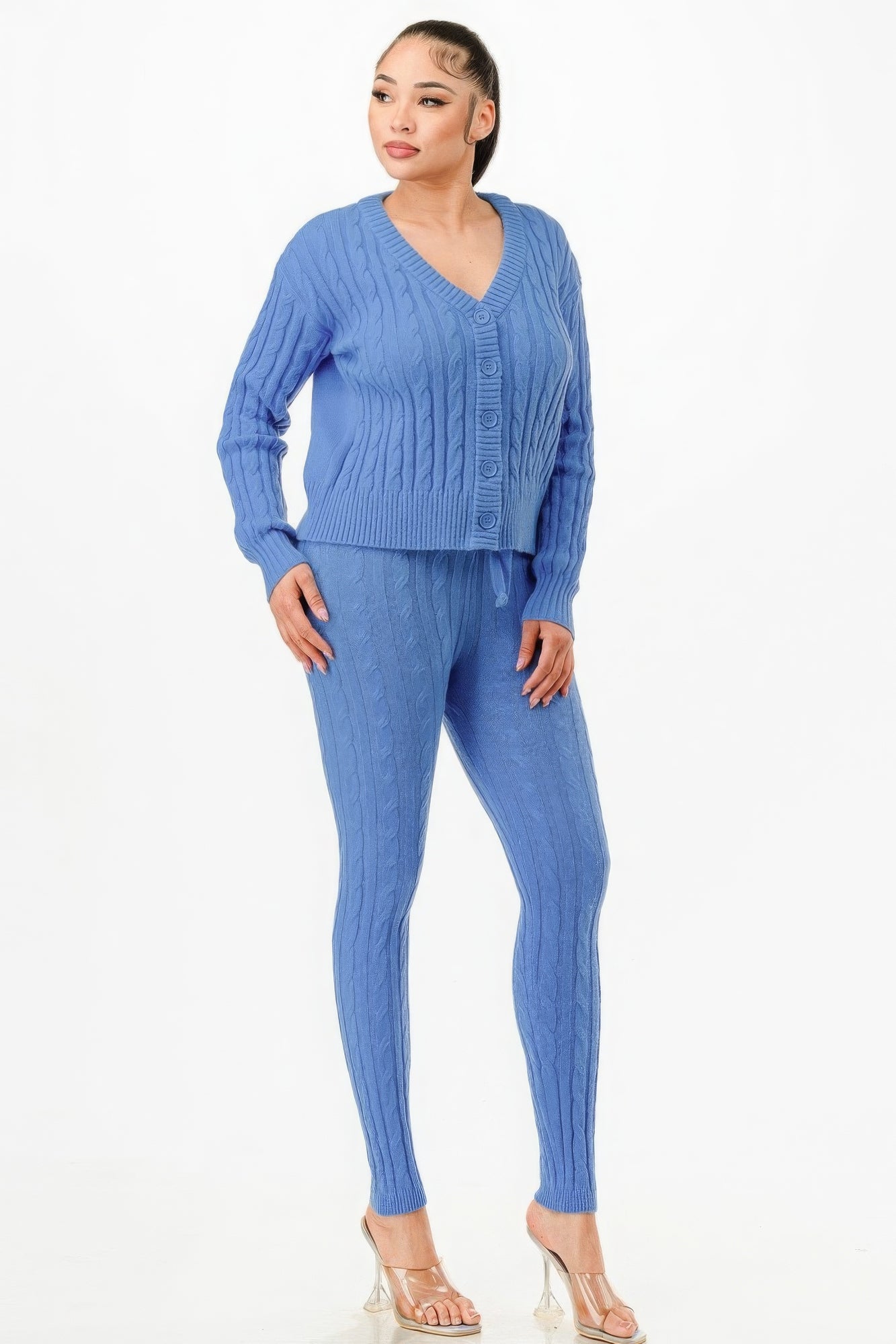 Cable Sweater Cardigan 2pc Set-Product Type | Naughty Smile Fashion