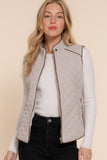 Suede Piping Quilted Padding Vest