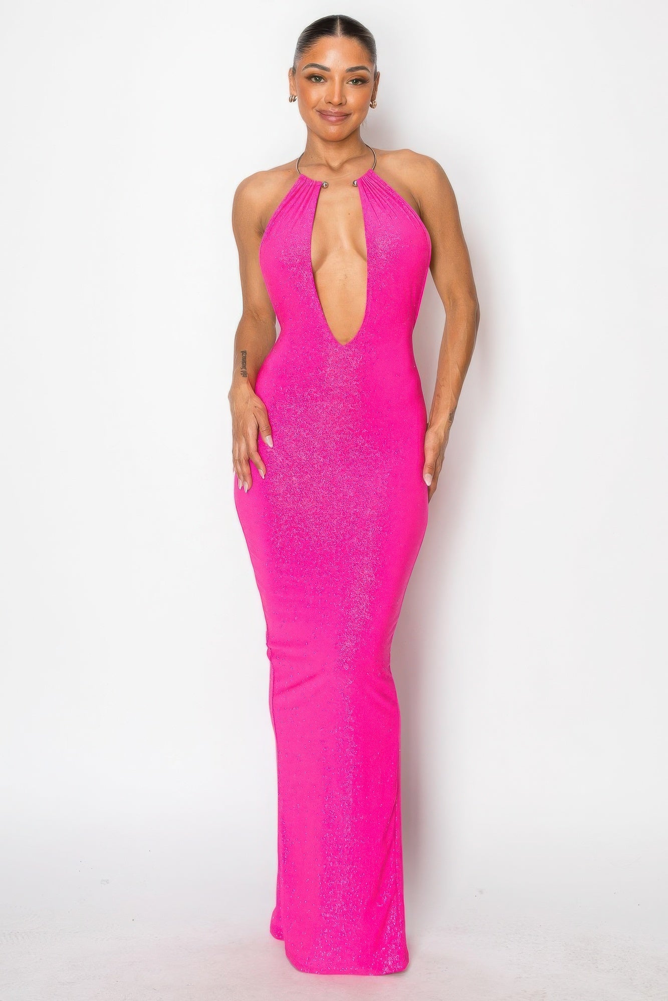 Halter Necklace Trim Long Dress-Product Type | Naughty Smile Fashion