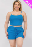 Plus Size Solid Ribbed Cami Top And Shorts Set