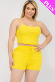 Plus Size Solid Ribbed Cami Top And Shorts Set