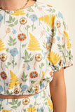 Printed elastic waistband short sleeve top