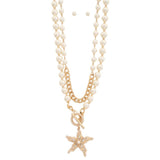 Star pendant pearl bead toggle clasp layered necklace