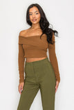 Bardot ribbed long sleeve crop top