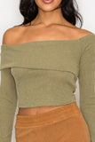 Bardot ribbed long sleeve crop top