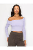 Bardot ribbed long sleeve crop top