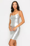 Scoop neck foil mini dress