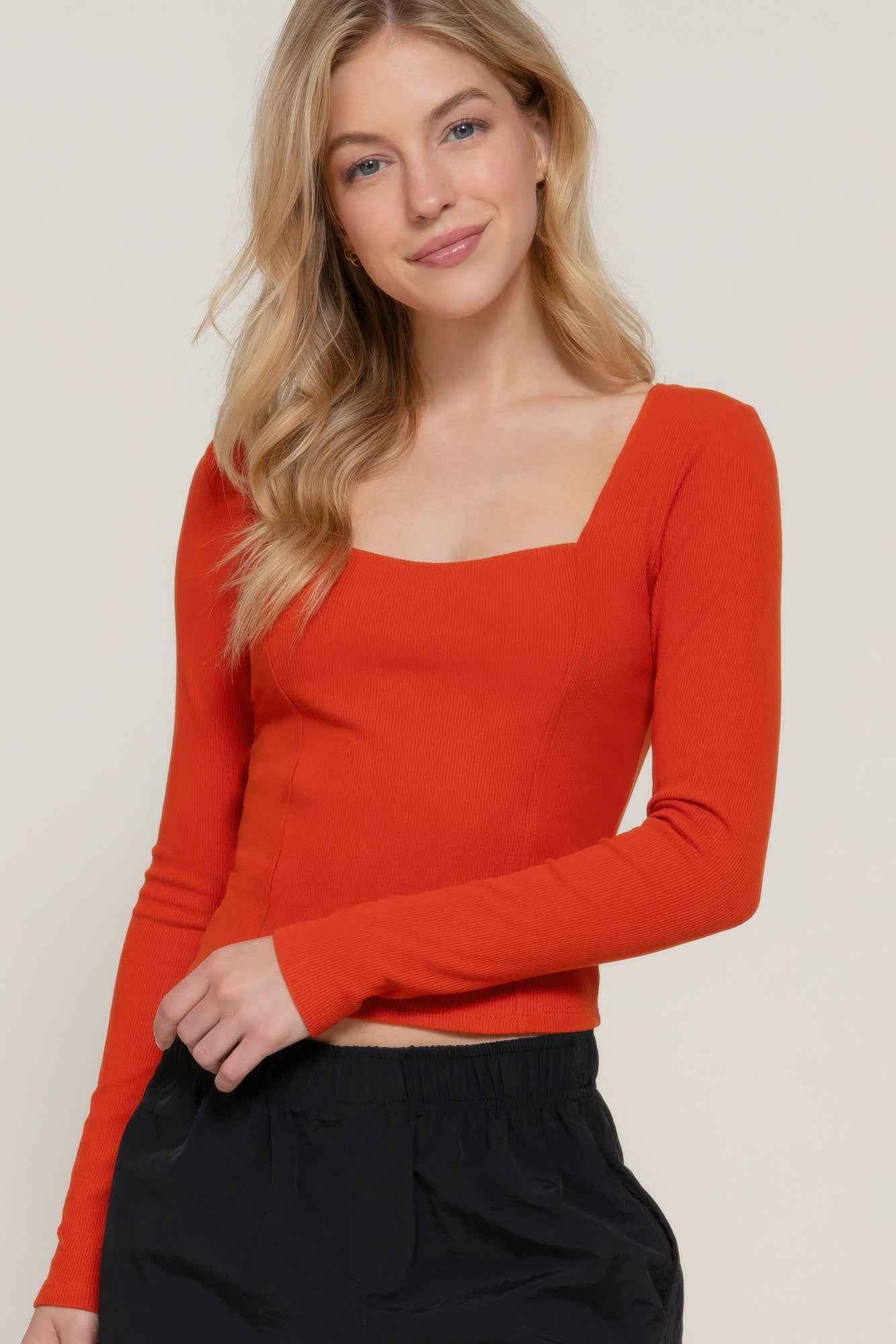 New Arrival – Long slv sweetheart neck seam detail knit top – New Arrival Now Live