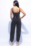 Washed Jumpsuit With Adjustable Ankle