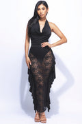 Cowl Halter Ruffled Skirt Set-Product Type | Naughty Smile Fashion