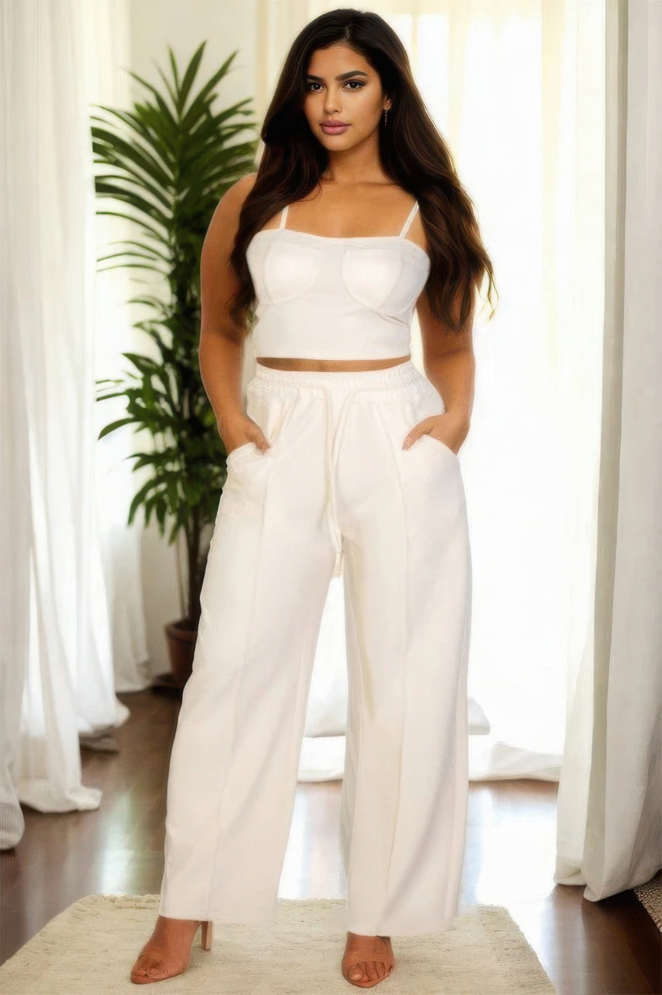 Plus Bustier Crop Cami Top & Slant Pocket Straight Pants-Product Type | Naughty Smile Fashion