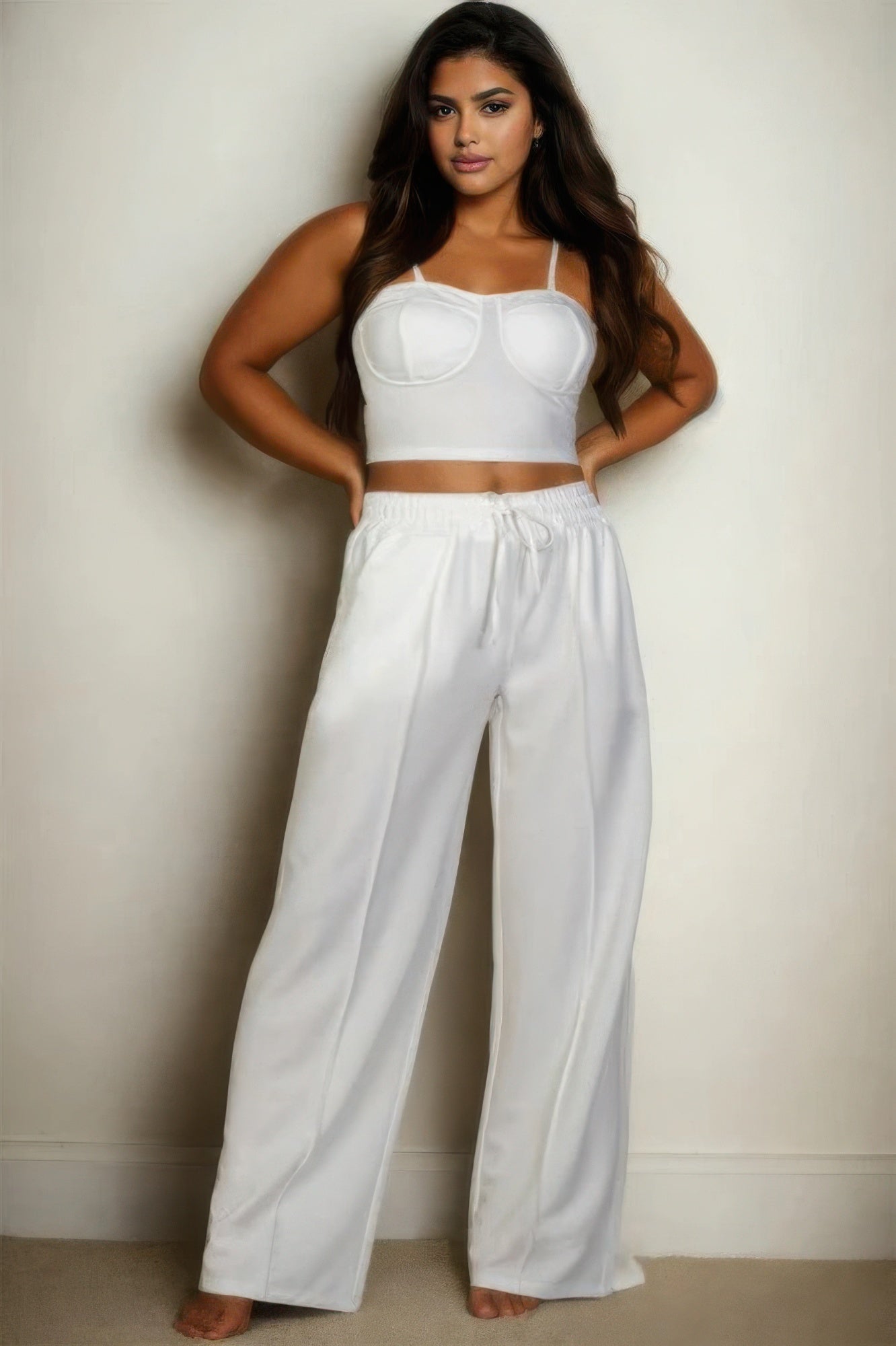Plus Bustier Crop Cami Top & Slant Pocket Straight Pants-Product Type | Naughty Smile Fashion