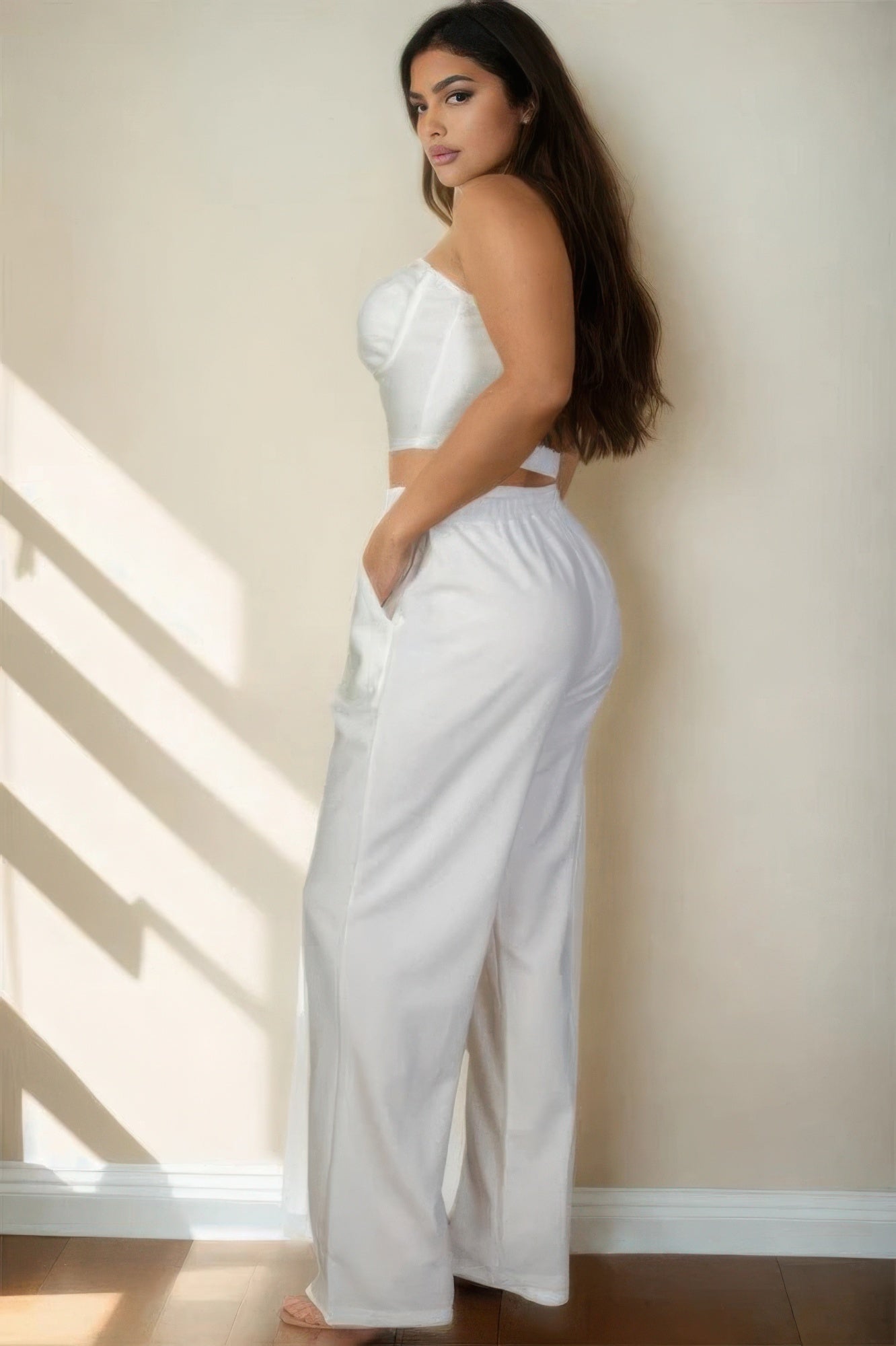 Plus Bustier Crop Cami Top & Slant Pocket Straight Pants-Product Type | Naughty Smile Fashion