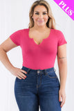 Plus Size Casual Split Neck Solid Short Sleeve Bodysuit