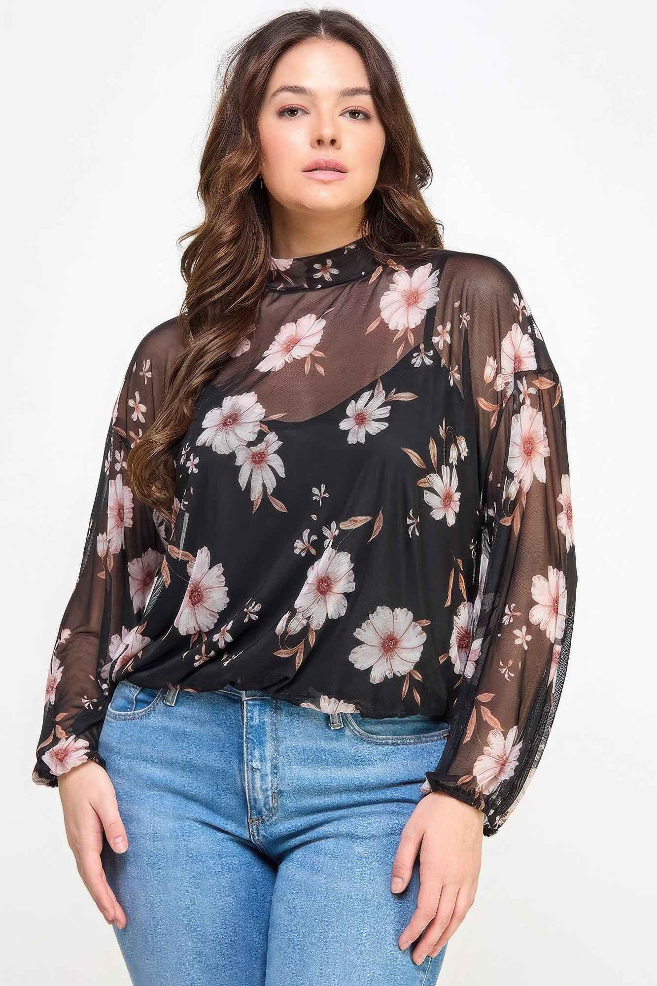 New Arrival – Mesh Floral Ls Top W/cami – New Arrival Now Live