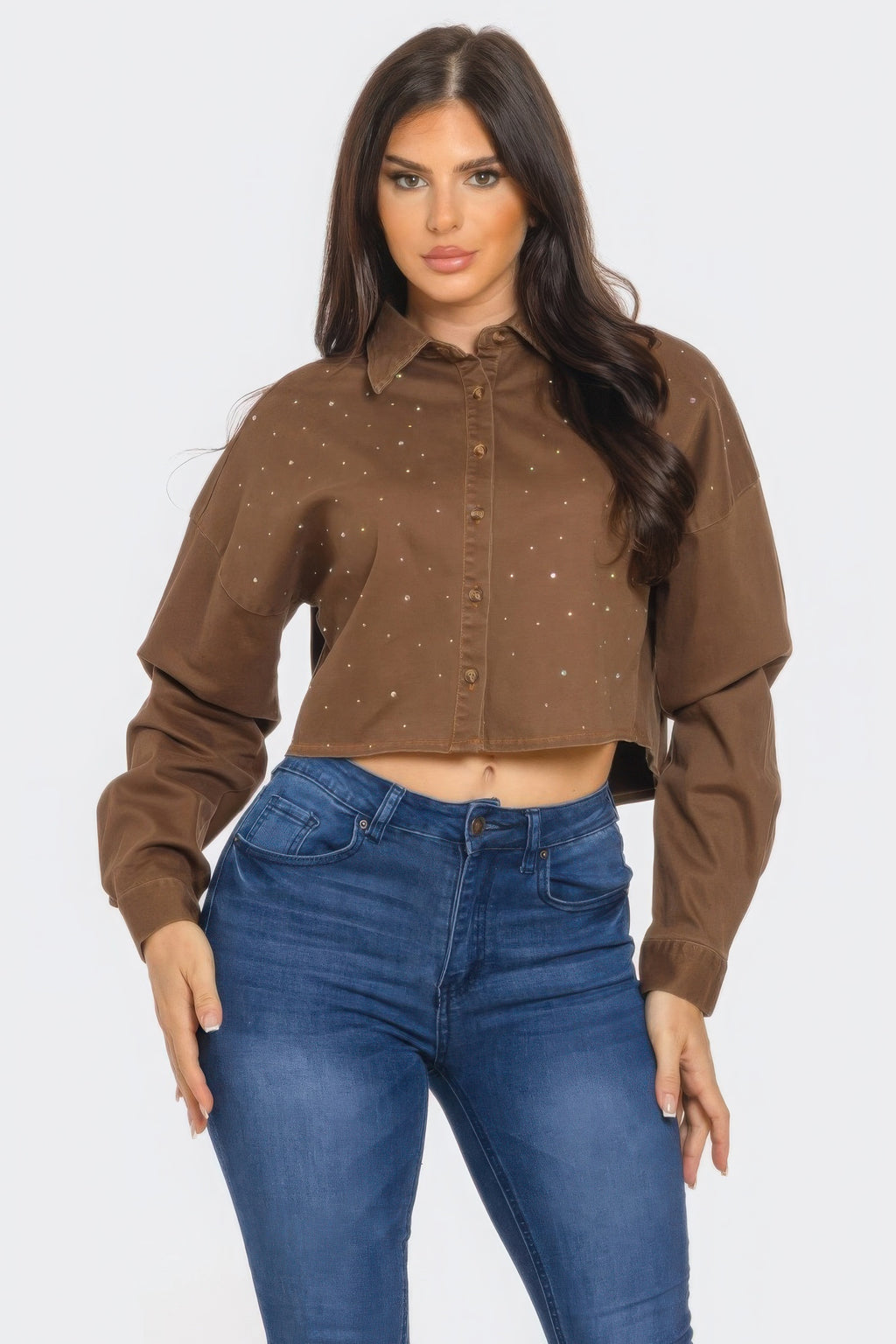 Bling Denim Button Down Shirt-Product Type | Naughty Smile Fashion