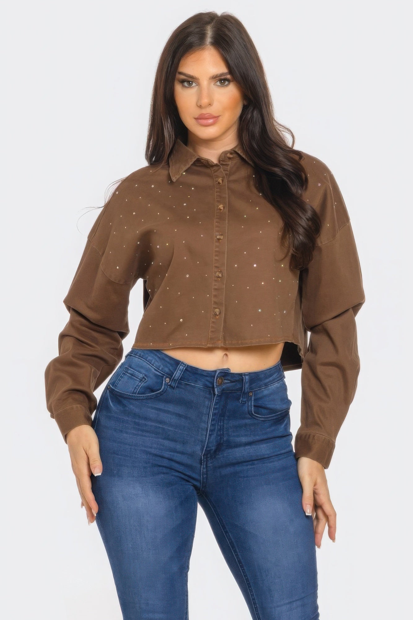 Bling Denim Button Down Shirt-Product Type | Naughty Smile Fashion