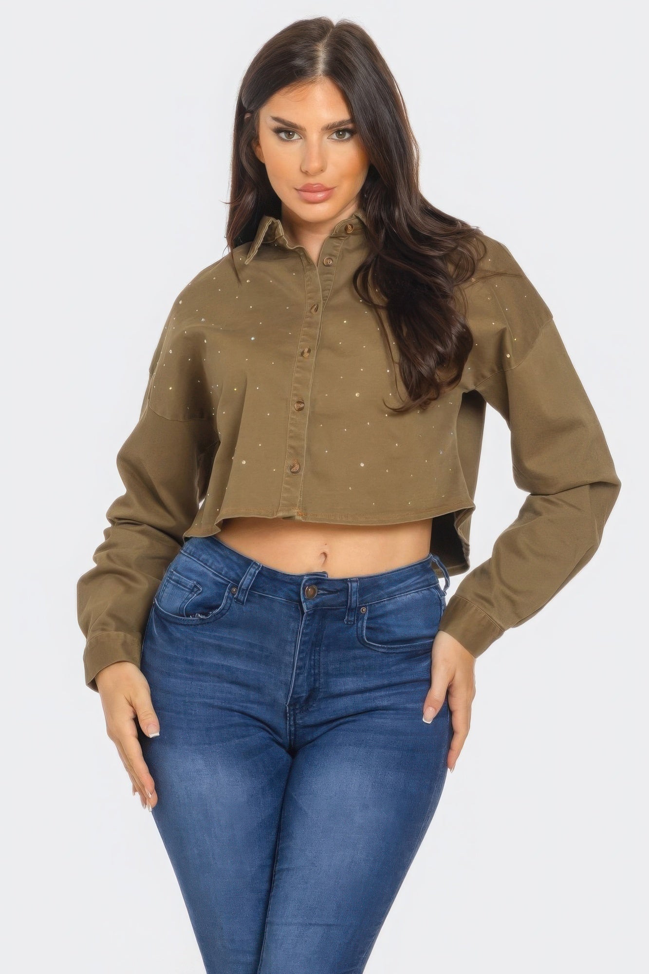 Bling Denim Button Down Shirt-Product Type | Naughty Smile Fashion