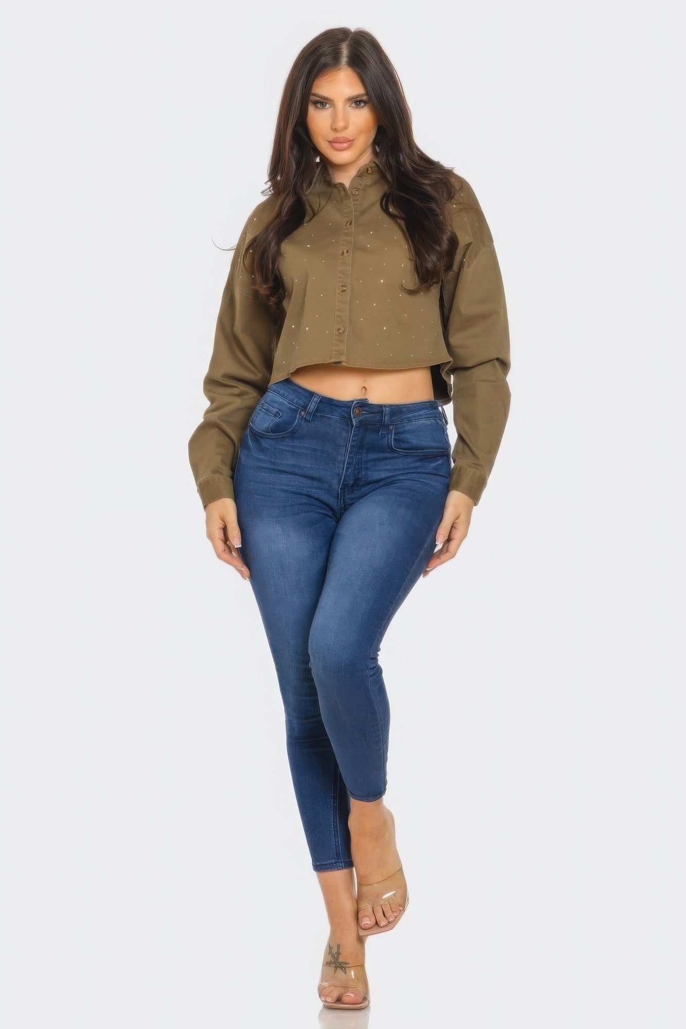 Bling Denim Button Down Shirt-Product Type | Naughty Smile Fashion