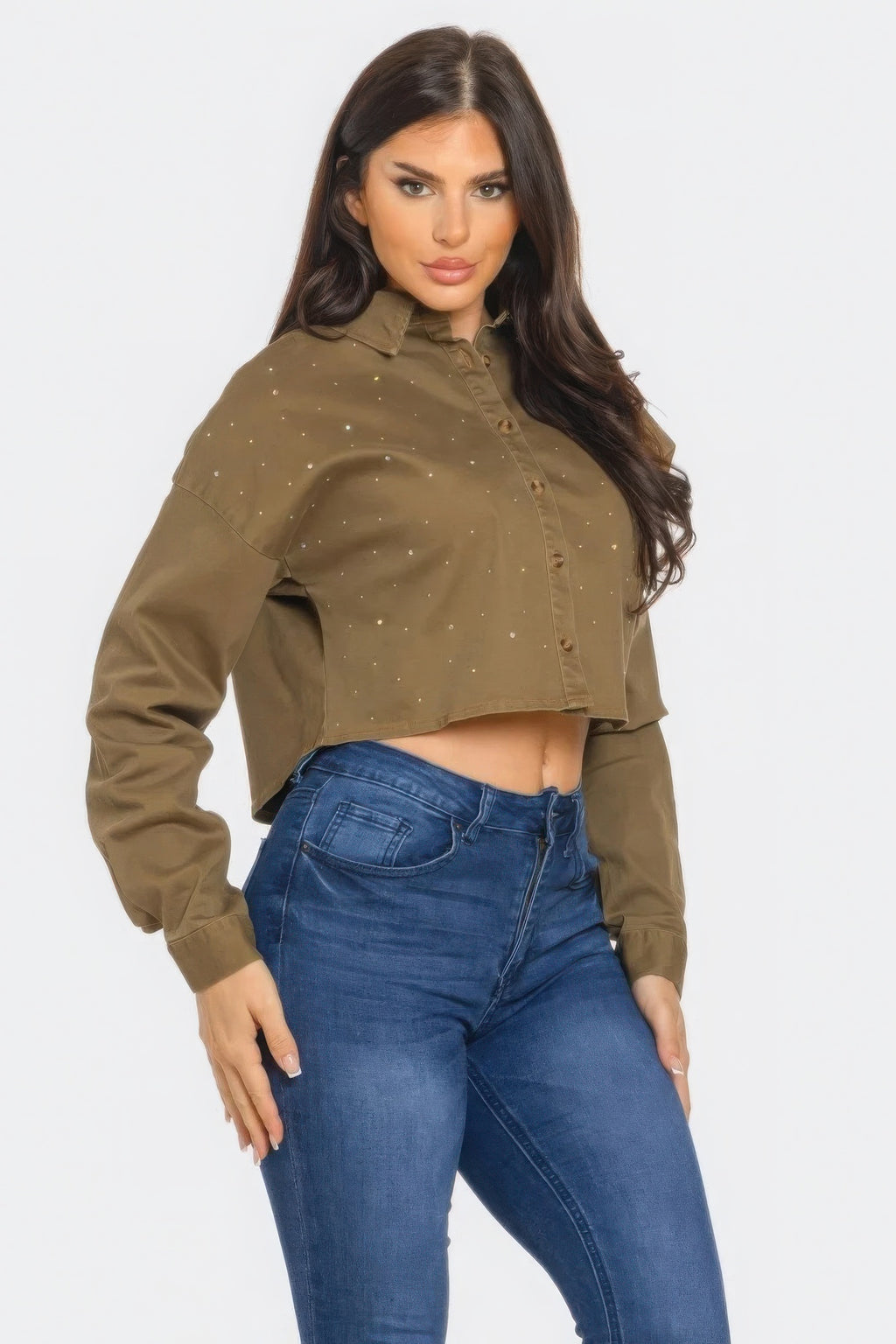 Bling Denim Button Down Shirt-Product Type | Naughty Smile Fashion