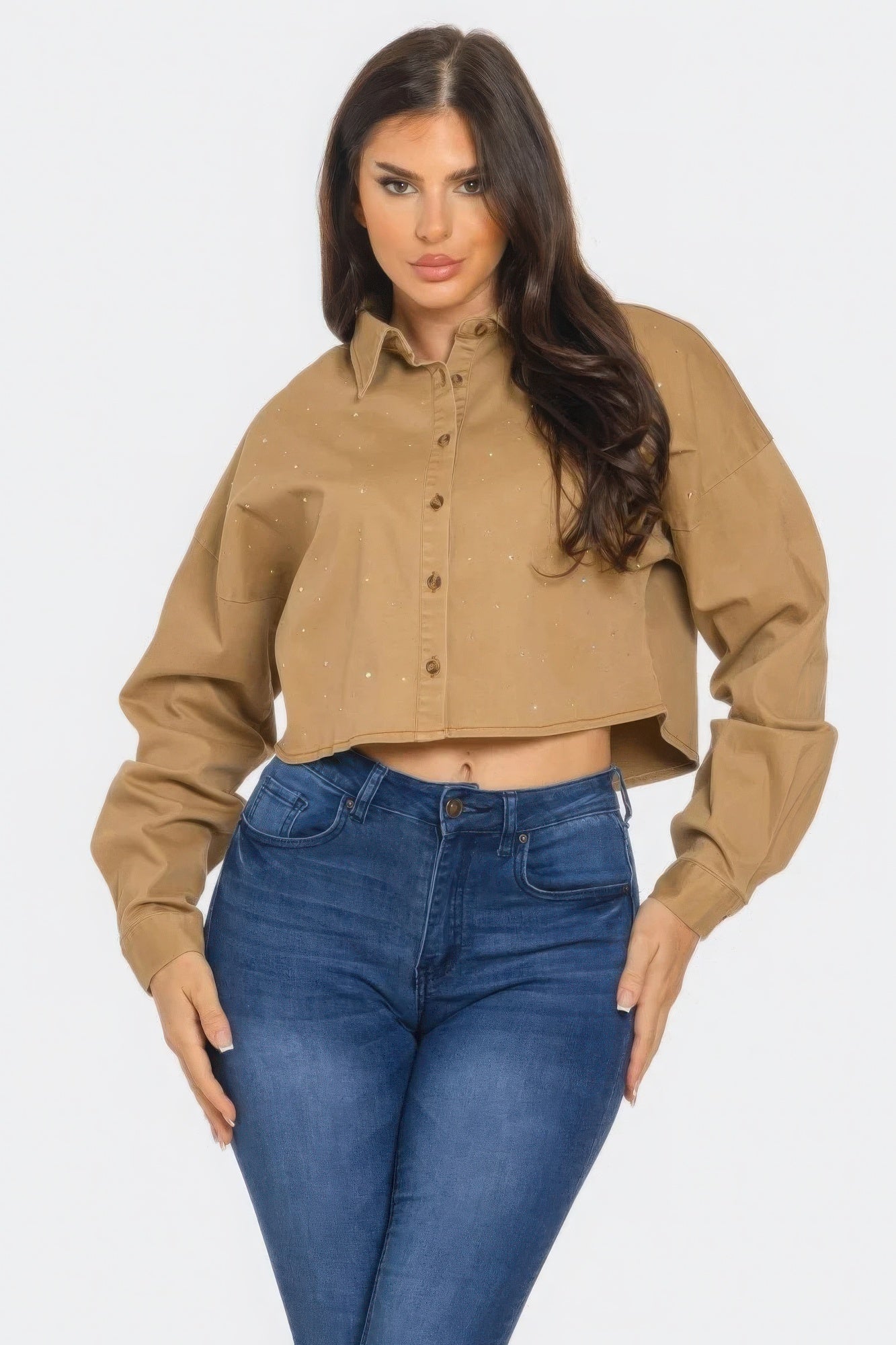 Bling Denim Button Down Shirt-Product Type | Naughty Smile Fashion