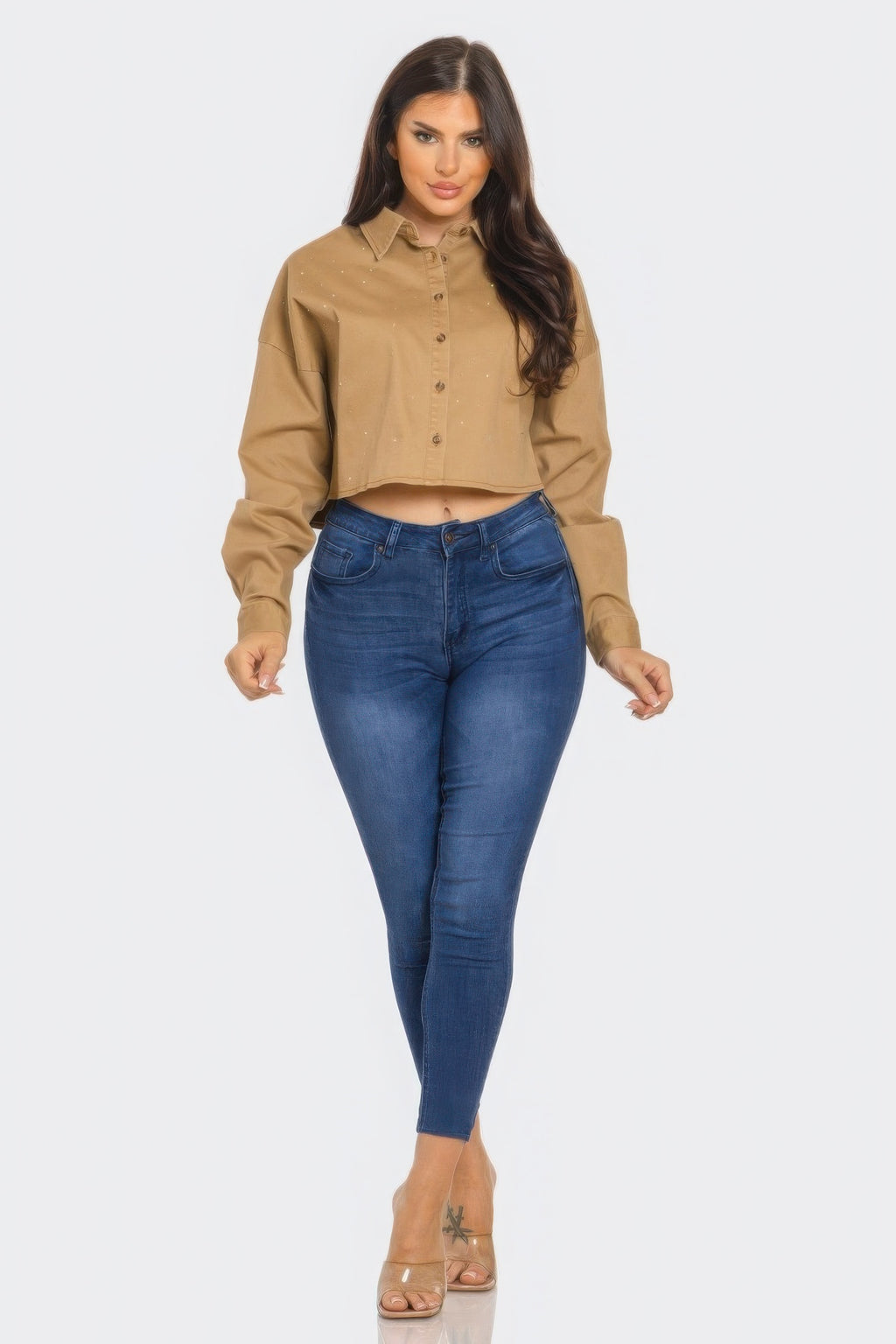 Bling Denim Button Down Shirt-Product Type | Naughty Smile Fashion