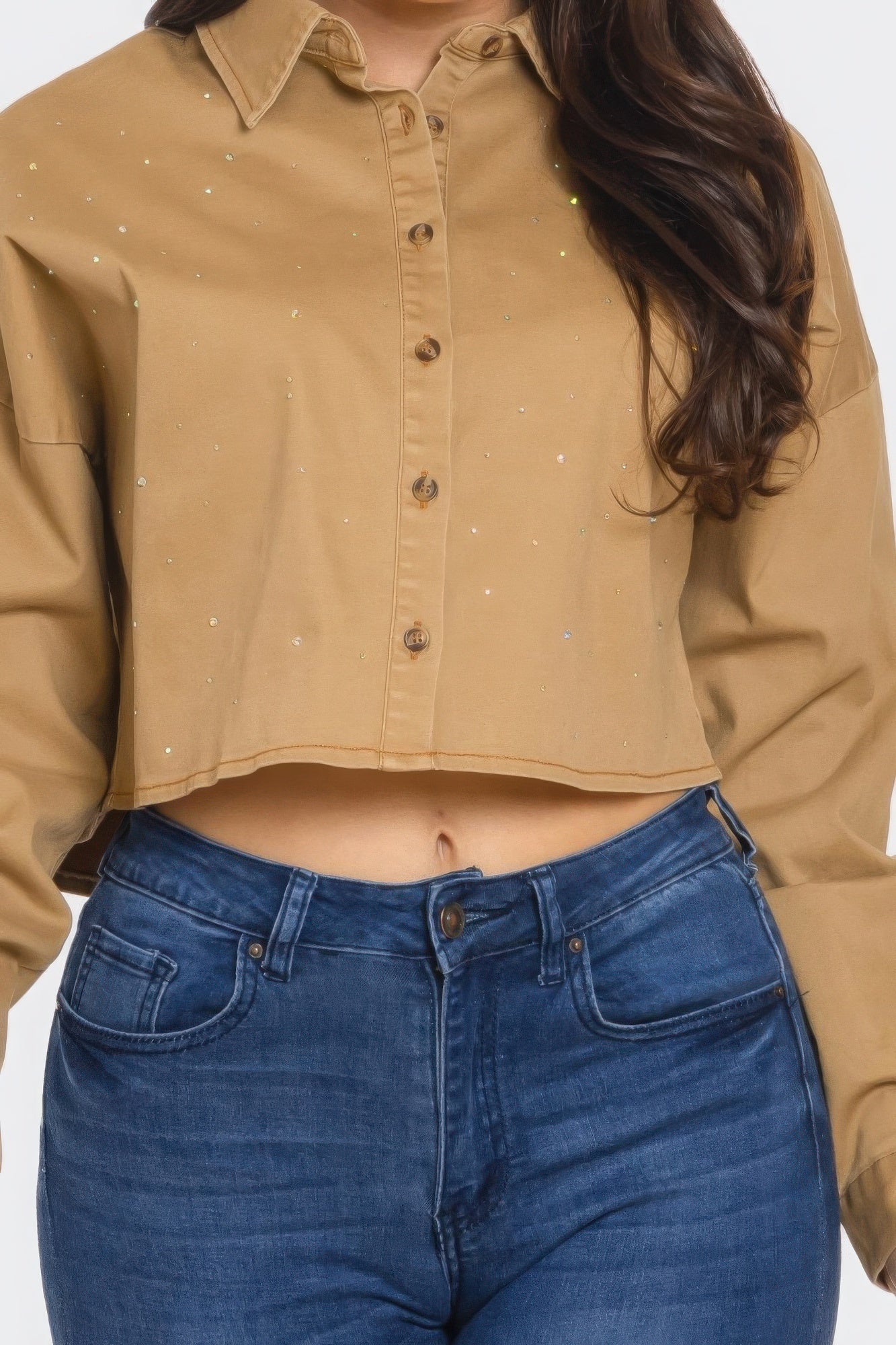 Bling Denim Button Down Shirt-Product Type | Naughty Smile Fashion
