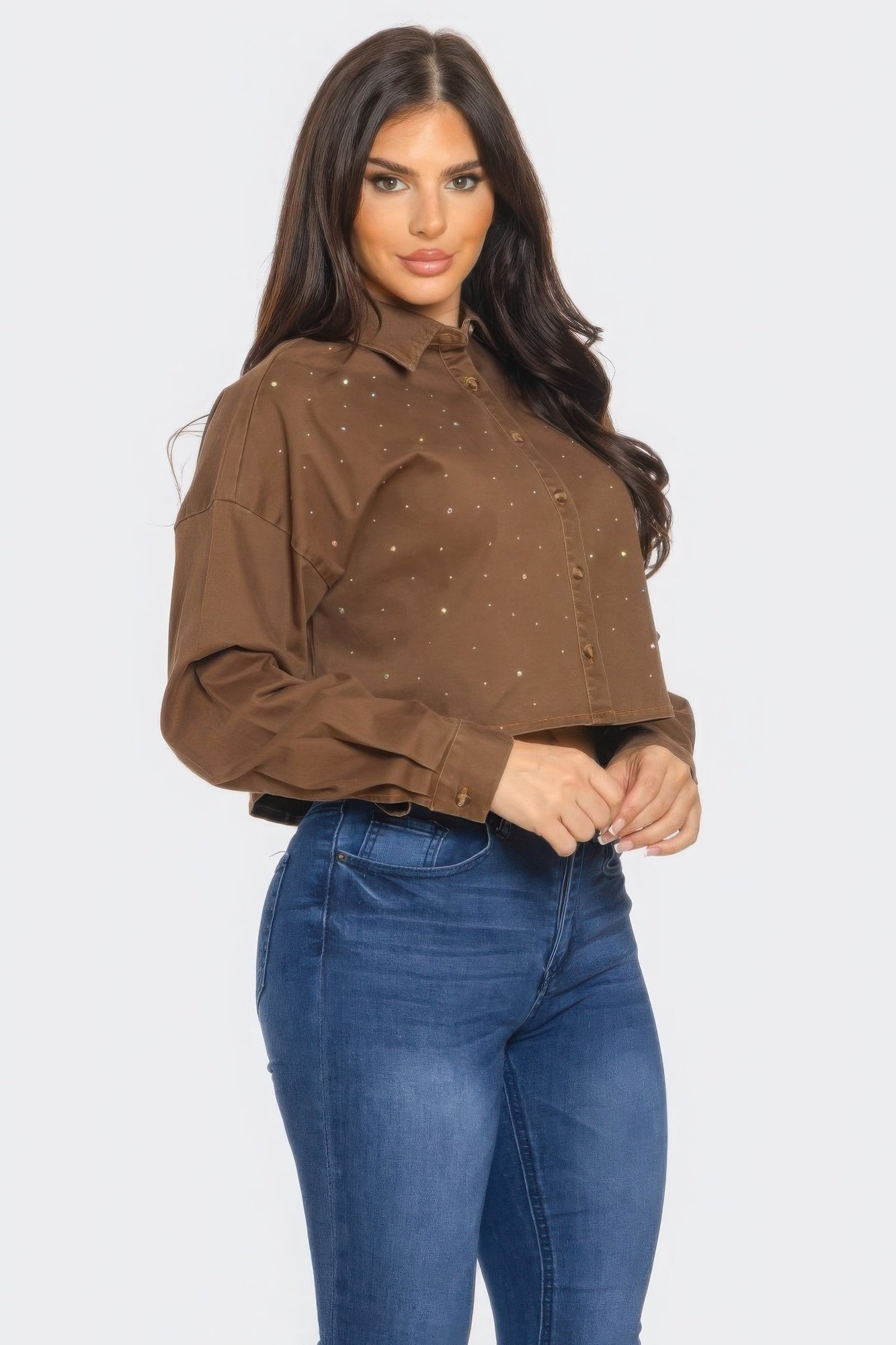 Bling Denim Button Down Shirt-Product Type | Naughty Smile Fashion