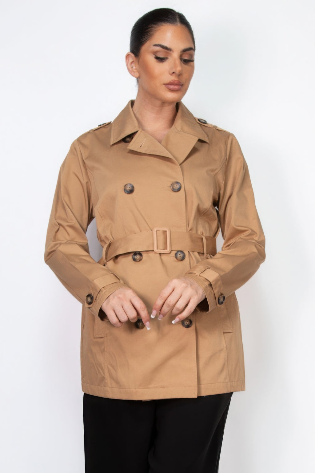 Double-breasted Notch Belted Coat-Product Type | Naughty Smile Fashion