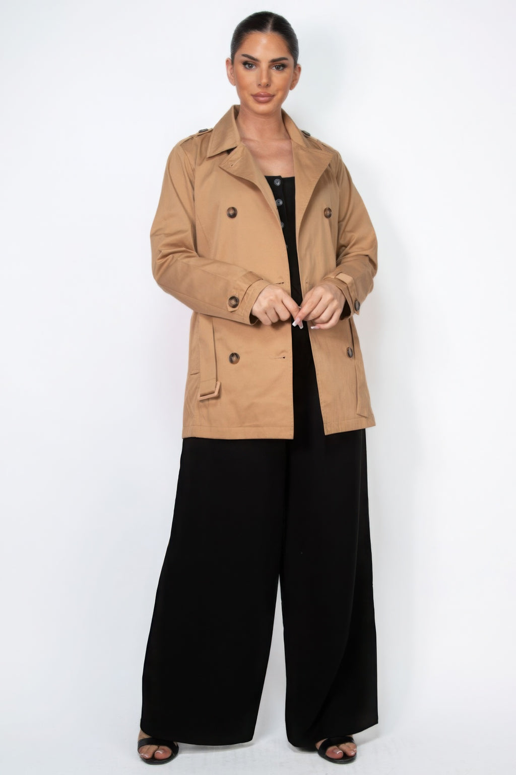 Double-breasted Notch Belted Coat-Product Type | Naughty Smile Fashion