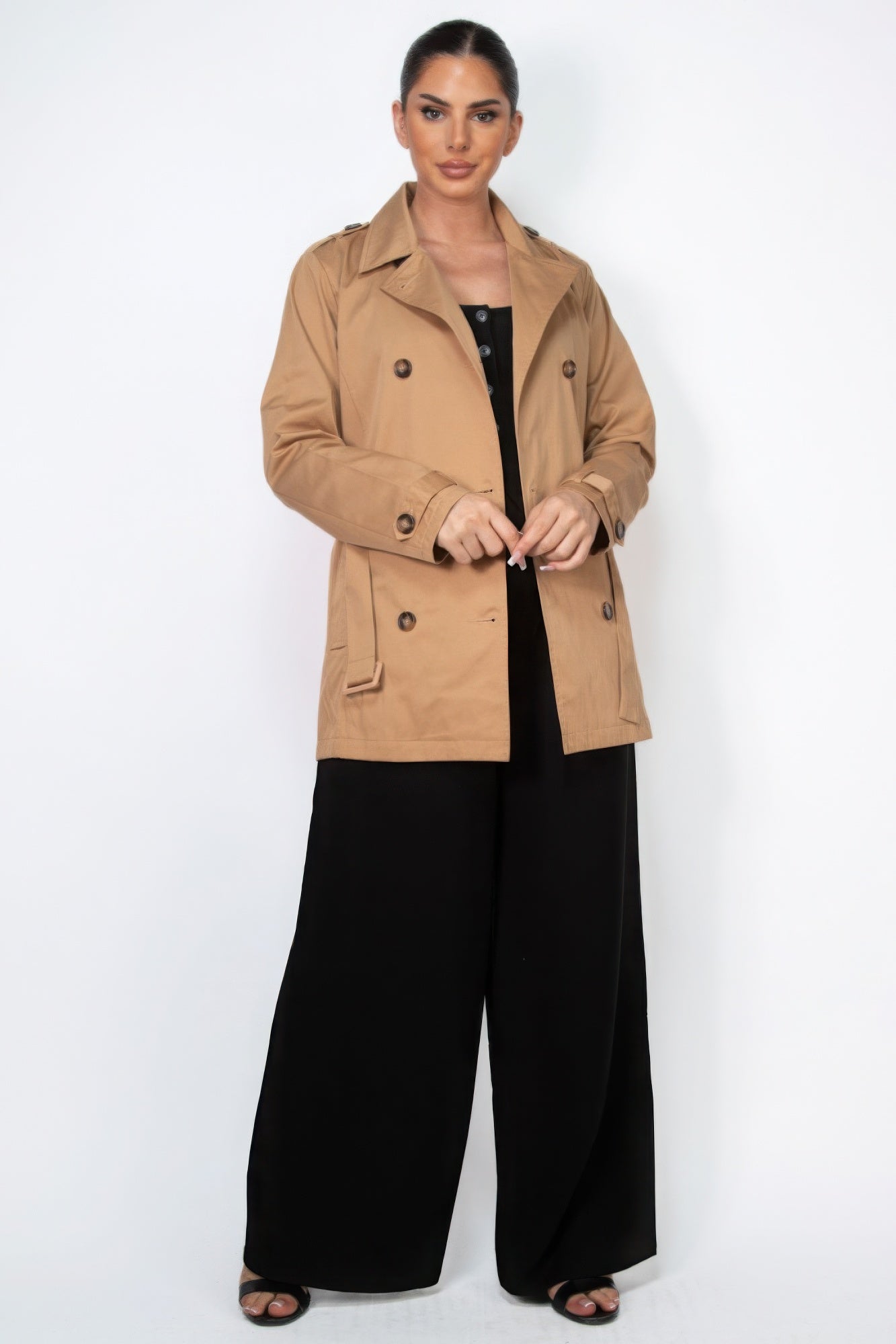 Double-breasted Notch Belted Coat-Product Type | Naughty Smile Fashion