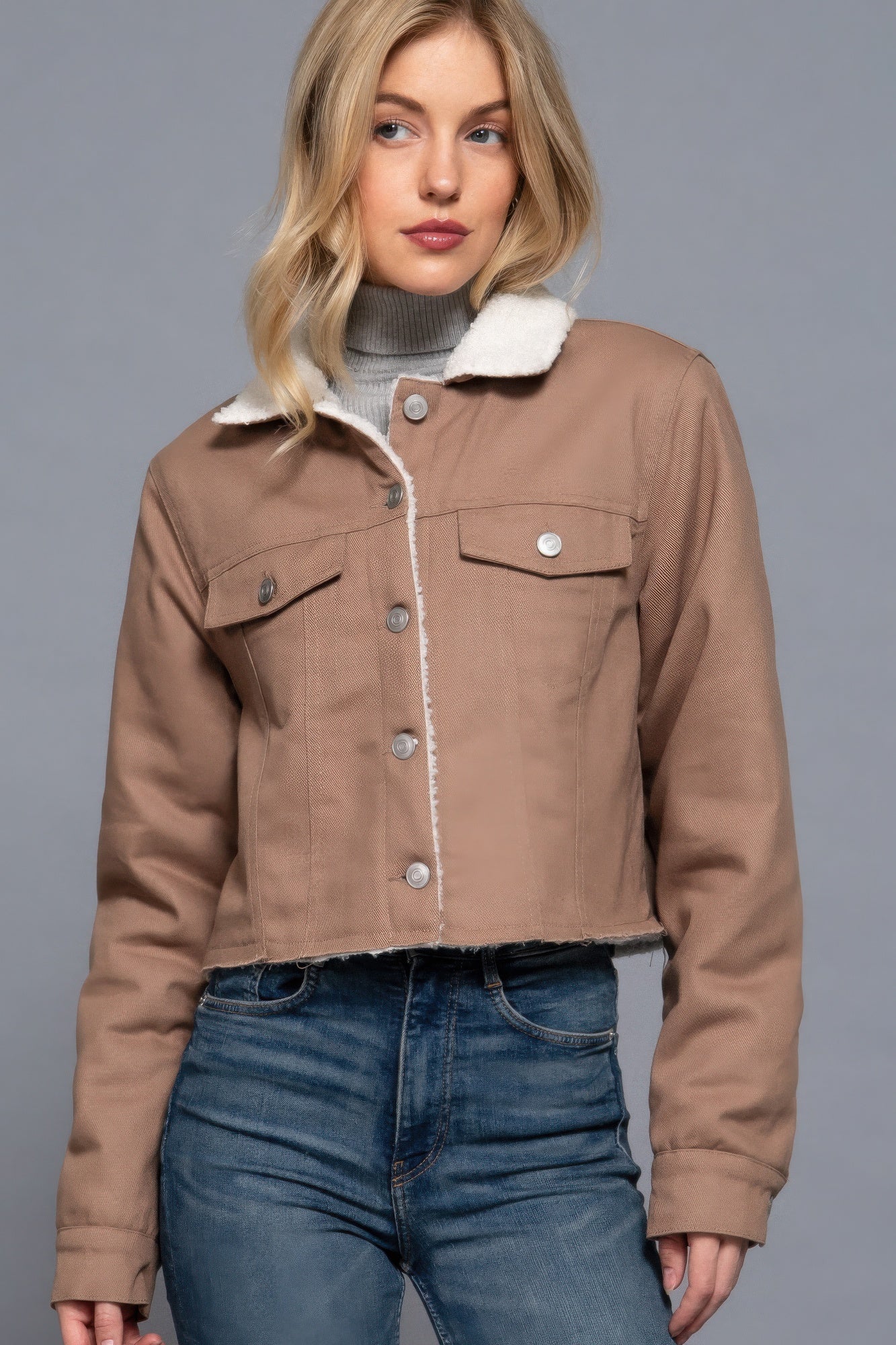 New Arrival – Button Closure Sherpa-lined Twill Jacket – New Arrival Now Live