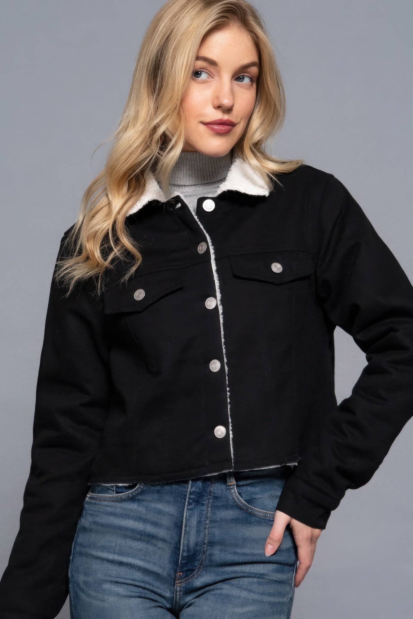 New Arrival – Button Closure Sherpa-lined Twill Jacket – New Arrival Now Live