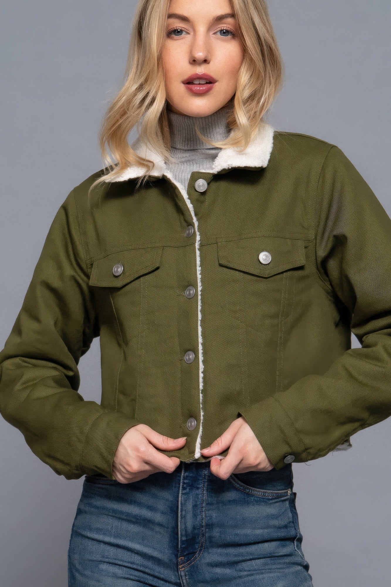 New Arrival – Button Closure Sherpa-lined Twill Jacket – New Arrival Now Live