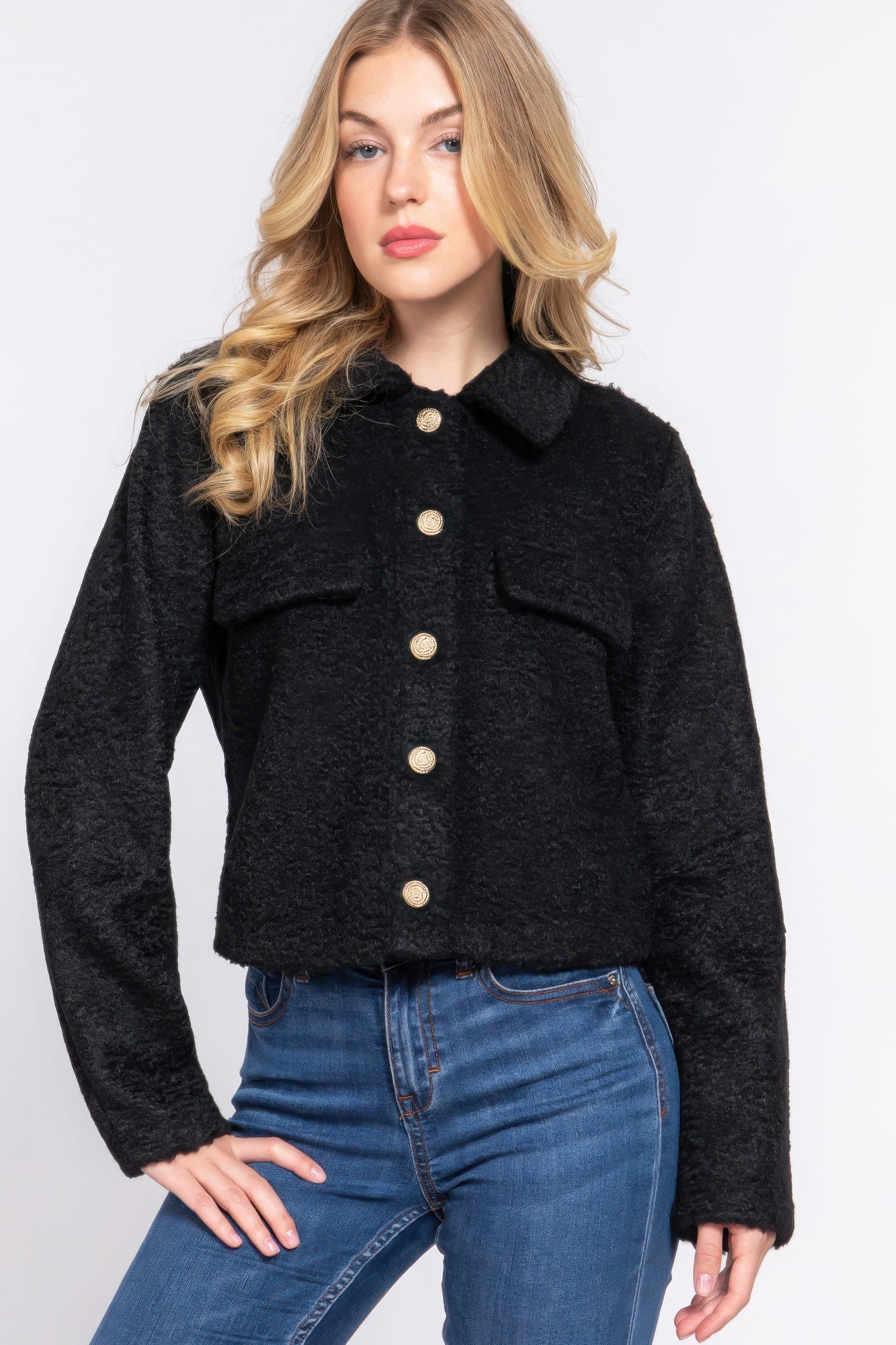 New Arrival – Long Slv Teddy Fleece Short Jacket – New Arrival Now Live