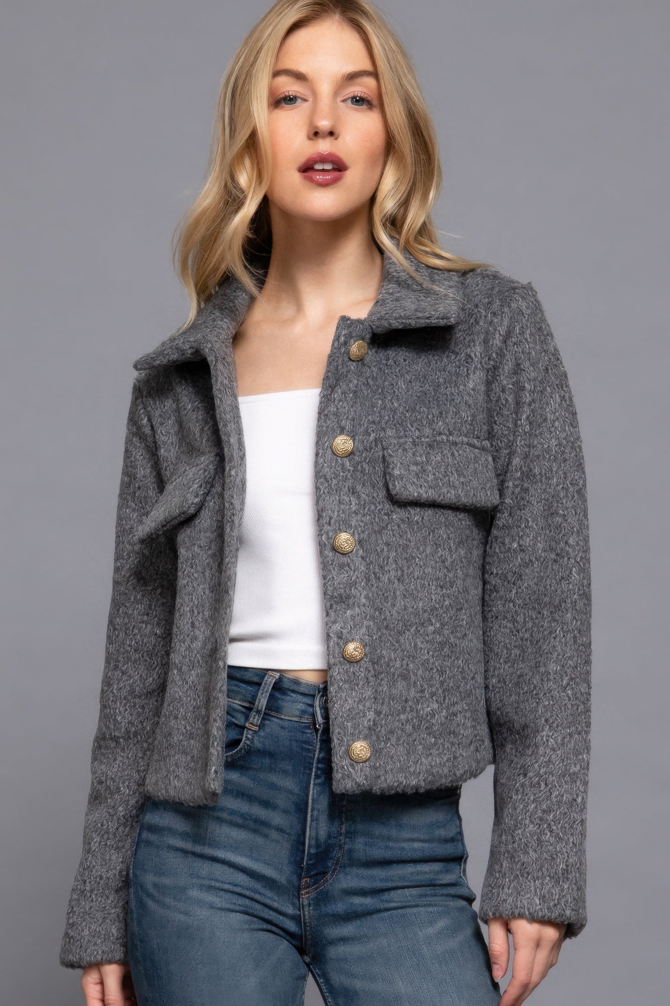 New Arrival – Long Slv Teddy Fleece Short Jacket – New Arrival Now Live