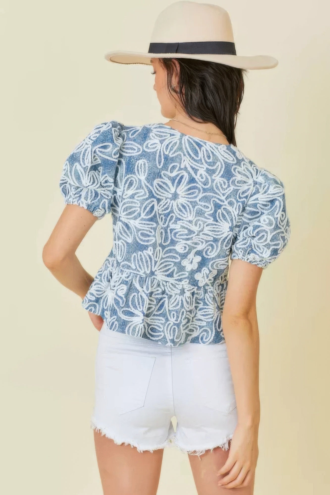 Denim Embroidered Crop Top With Front Tie Detail-Product Type | Naughty Smile Fashion