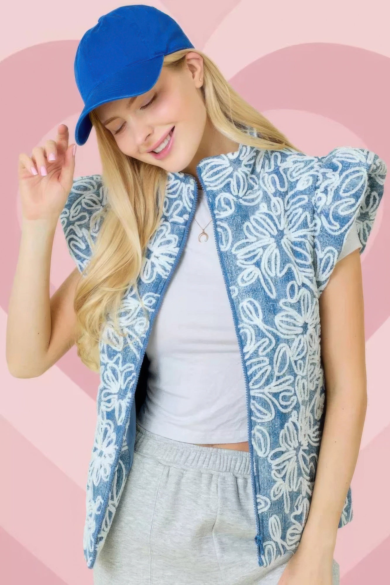 New Arrival – Floral Velvet Embroidered Denim Puffer Vest – New Arrival Now Live