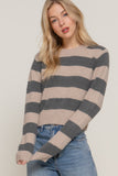 Long Slv Crew Neck Stripe Sweater