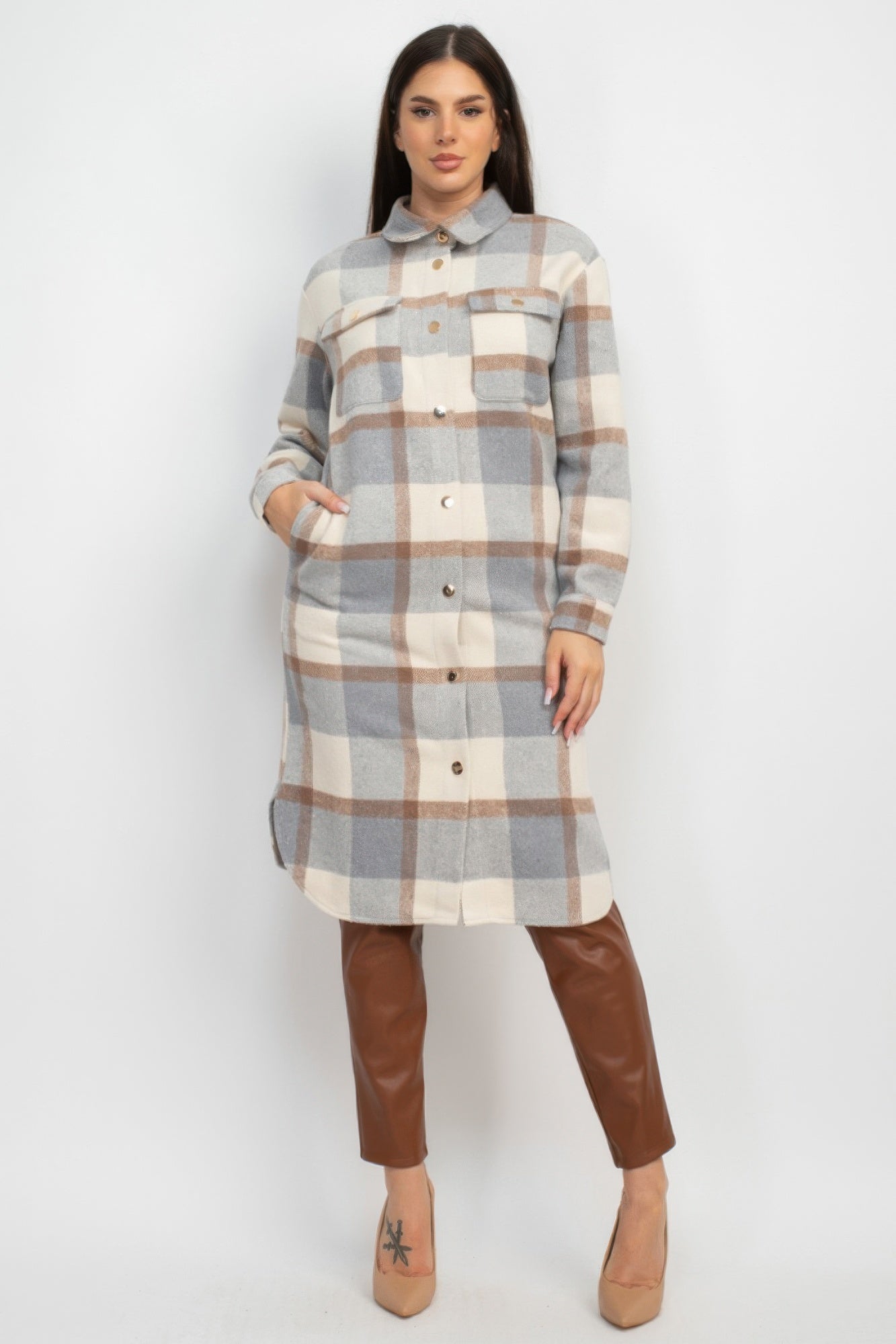 Plaid Buttoned Shacket Coat-Product Type | Naughty Smile Fashion