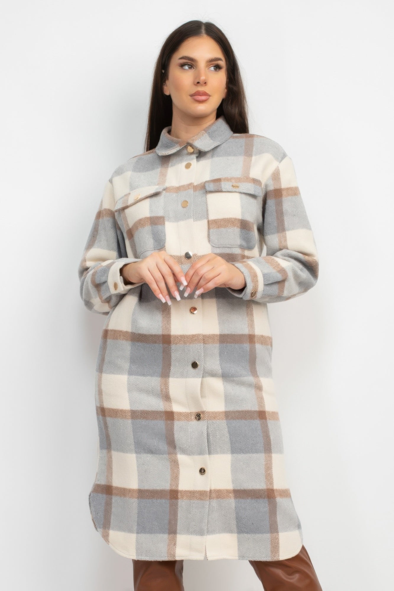 Plaid Buttoned Shacket Coat-Product Type | Naughty Smile Fashion