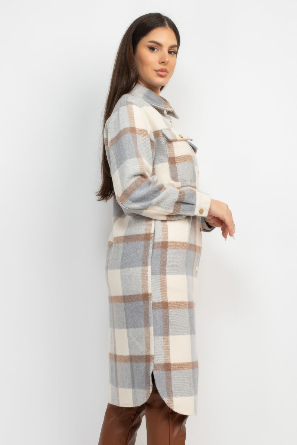 Plaid Buttoned Shacket Coat-Product Type | Naughty Smile Fashion