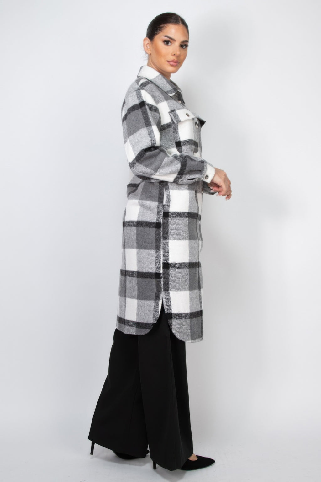 Plaid Buttoned Shacket Coat-Product Type | Naughty Smile Fashion
